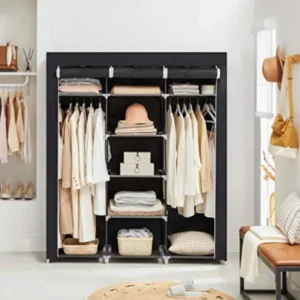 3 Door Storage Wardrobe Organizer with Shelves and Cover, Clothes Cupboard